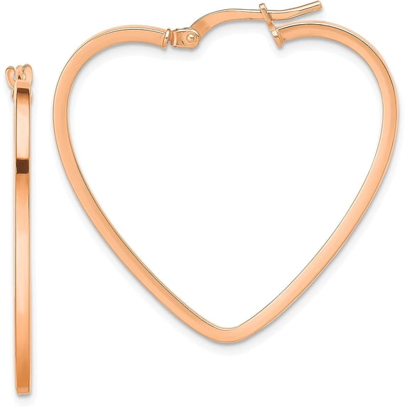 14K Rose Gold Polished Heart Hoop Earrings - 33mm