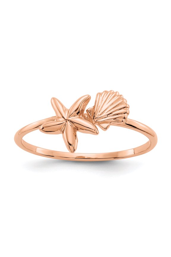14K Rose Gold Polished Shell & Starfish Ring Size 7