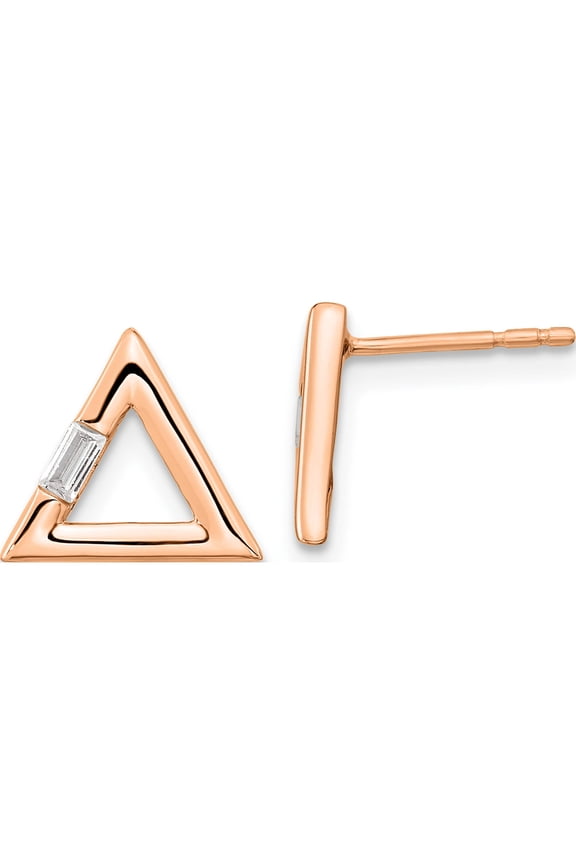 14K Rose Gold Polished Triangle Diamond Post Earrings (9.1 X 10.35) Made In India em8471-006-ra
