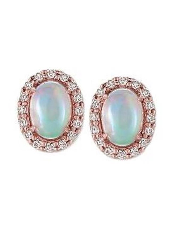 14K Rose Gold Prong Set Opal with Diamonds 8.32 CT Stud Earrings