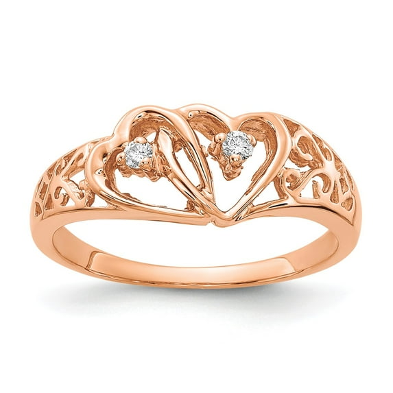 14K Rose Gold Ring Band Themed Diamond Round A heart, Size 7