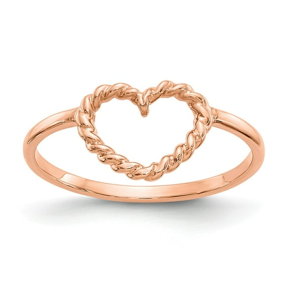 14K Rose Gold Ring Band Themed Polished & Textured Heart, Size 7