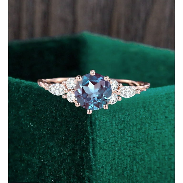 14K Rose Gold Ring Round Shaped Natural Alexandrite Ring Vintage