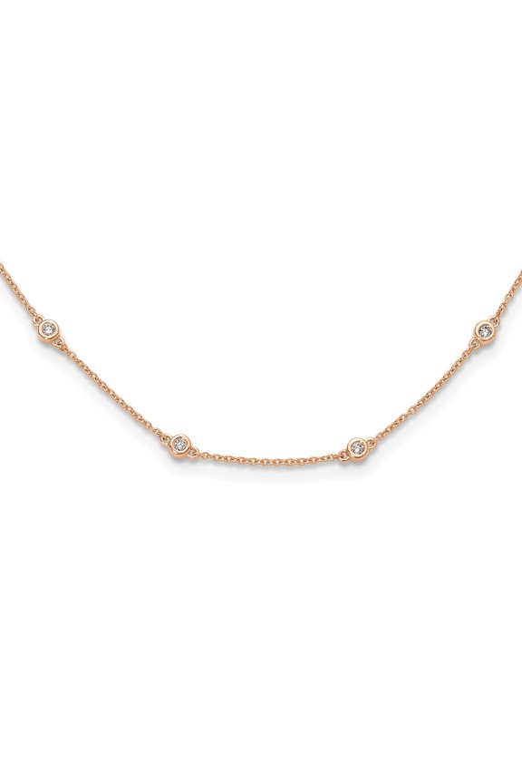 14K Rose Gold Rolo Diamond Necklace Chain True Origin 1/3 carat Lab Grown VS/SI D E F 16 Station Inch 1.2 mm