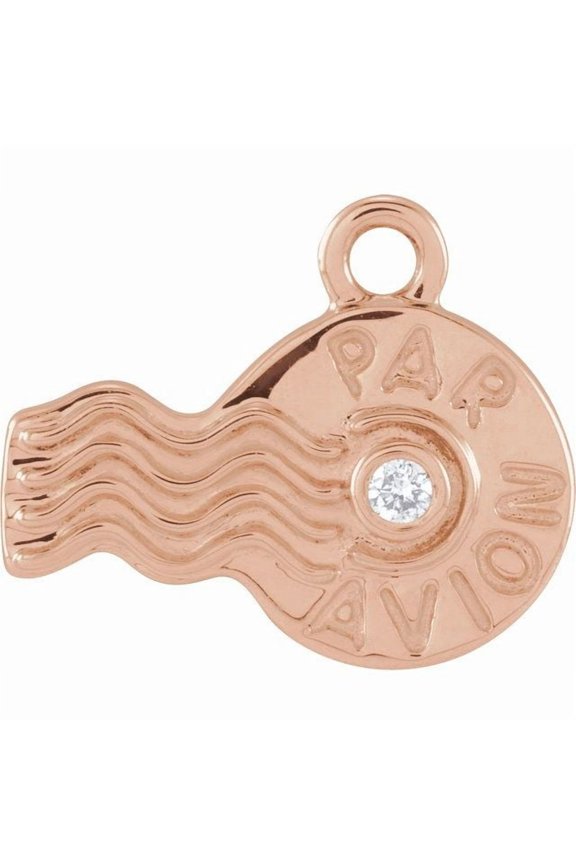 14K Rose Gold Round 1.3Mm Si1-Si2, G-H 10.96 X 7.1 Mm Polished Petite Pave .01 Ct Natural Diamond Par Avion Stamp Dangle