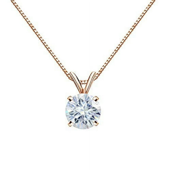 14K Rose Gold Round 4-Prong Solitaire Moissanite Pendant Necklace (1 3/4ct TGW, 8mm, White) 16 to 18-inch by Diamond Wish