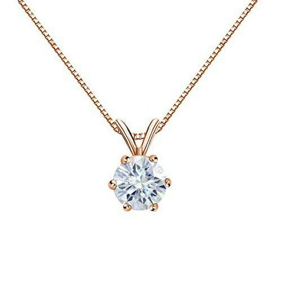 14K Rose Gold Round 6-Prong Solitaire Moissanite Pendant Necklace (1 1/4ct TGW, 7mm, White) 16 to 18-inch by Diamond Wish