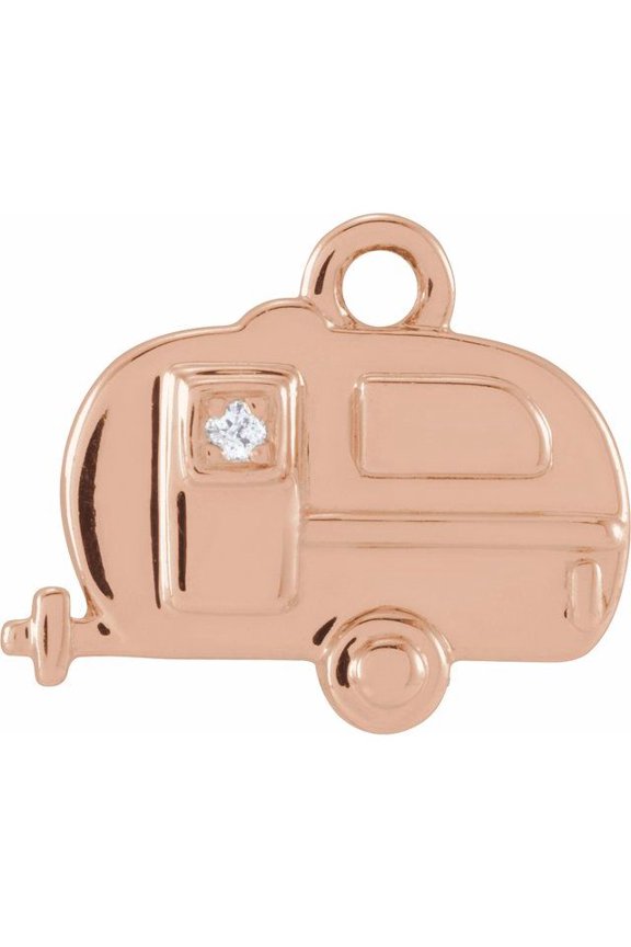 14K Rose Gold Round .9Mm Si1-Si2, G-H 10.4 X 8.6 Mm Polished Petite Pave .005 Ct Natural Diamond Camper Dangle