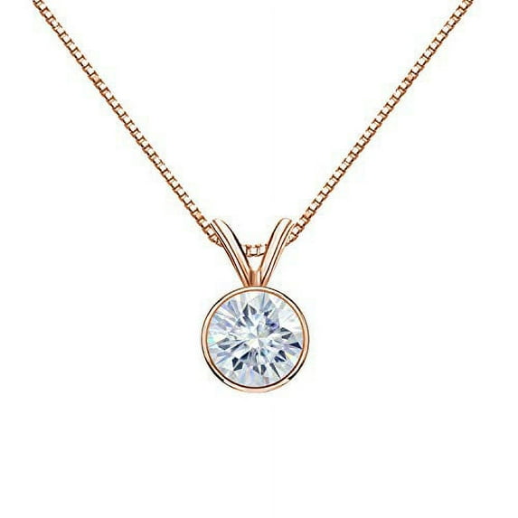 14K Rose Gold Round Bezel-set Solitaire Moissanite Pendant Necklace (1/2ct TGW, 5mm, White) 16 to 18-inch by Diamond Wish