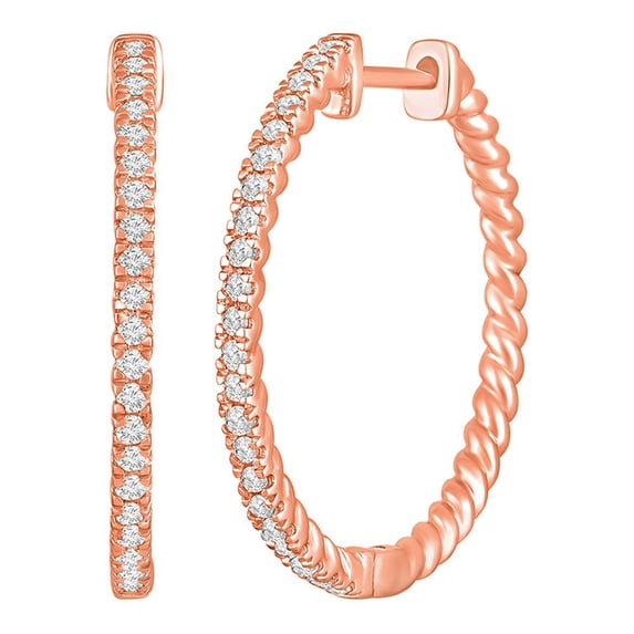 14K Rose Gold Round Diamond Hoop Earrings (1/4 cttw, I-J Color, I2-I3 Clarity)