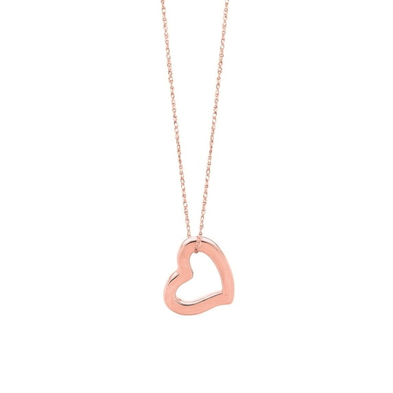 14K Rose Gold Shiny Cable Link Chain 18" with Spring Ring Clasp and Open Heart Pendant