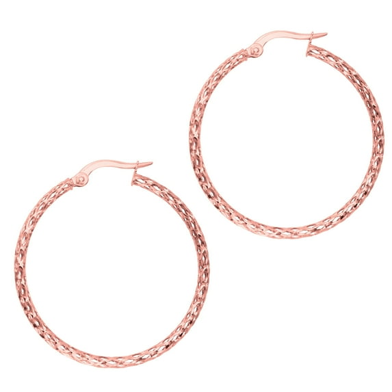 14K Rose Gold Shiny Diamond Cut Fashion Sparkle Large Hoop Earrings with Hinged by IcedTime