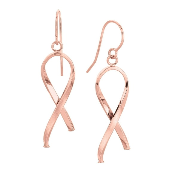 14K Rose Gold Shiny Ribbon Like Freeform Drop Earrings