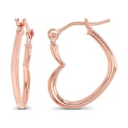 Decadence 14K Rose Gold Solid Sideways Heart Shaped Hoop Earrings For Women and Girls, 1.20x15mm