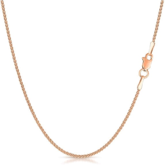 14K Rose Gold Solid Wheat 1mm Chain, FREE Microfiber Cloth, Round Braided Spiga Link Mens Womens Necklace, Giorgio Bergamo 16