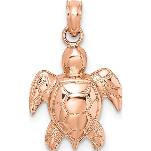 14K Rose Gold Textured Sea Turtle Charm (14.75 X 12.7) Made In United States k7662r