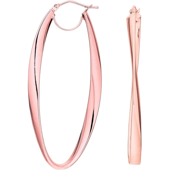 14K Rose Gold Twisted Oval Hinged Hoop Earring with Hinged Closure