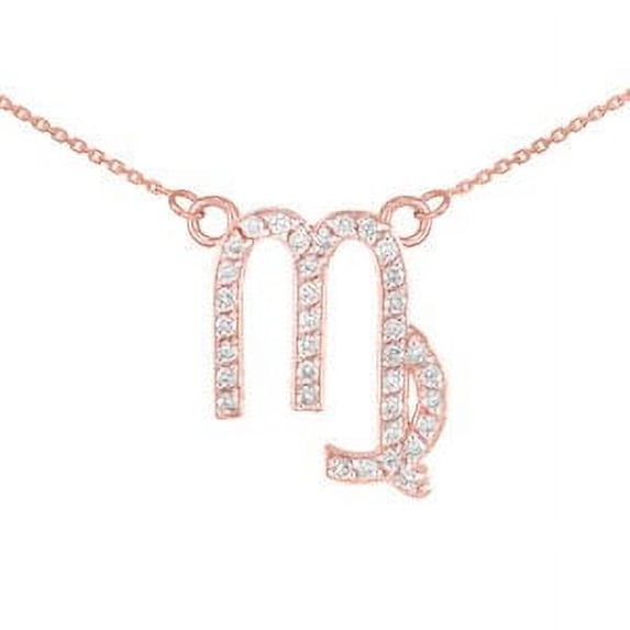 14K Rose Gold Virgo Zodiac Sign Diamond Necklace : 16"