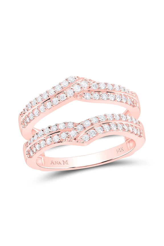 14K Rose Gold Womens Round Diamond Wrap Ring Guard Enhancer 1/2 Cttw, Womens Size: 5-10