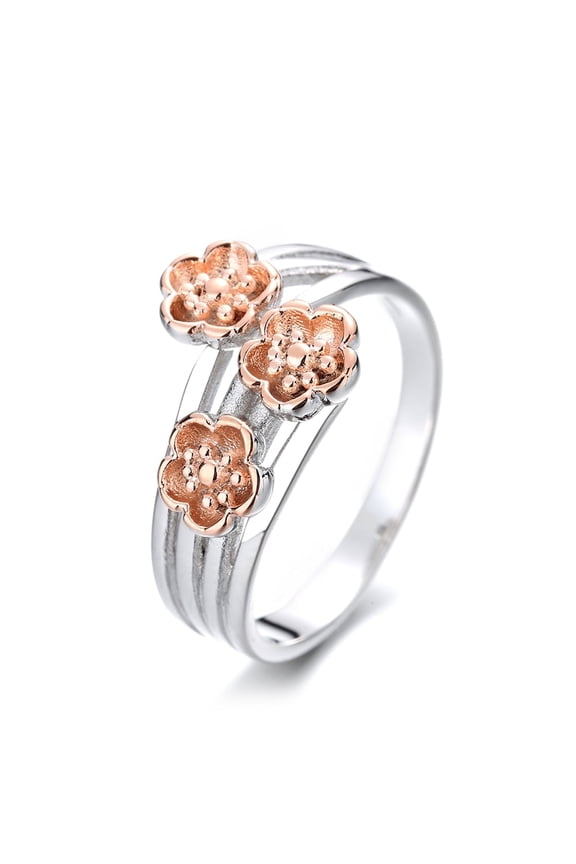 14K Rose Gold Plated and Sterling Silver Multi-Row Floral Ring