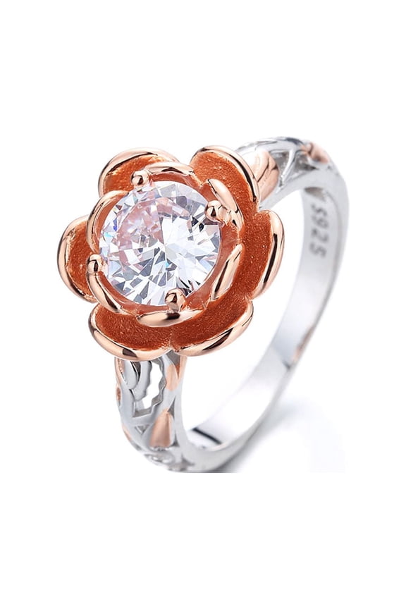 14K Rose Gold over Sterling Silver Floral Ring with crystals from Swarovski