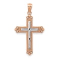 thumbnail image 1 of 14K Rose Gold with Rhodium Diamond-Cut Cross Pendant, 1 of 1