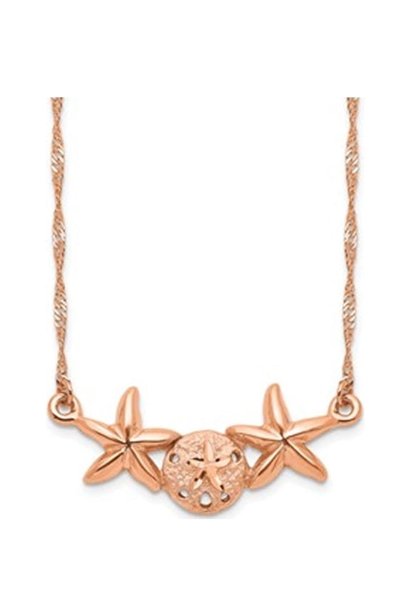 14K Rose Pink Gold Brushed Sand Dollar Starfish Necklace