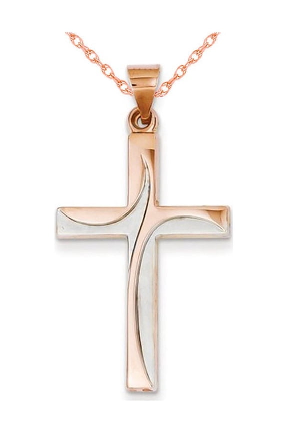 Gem & Harmony 14K Rose Pink Gold Cross Pendant Necklace with Chain for Women