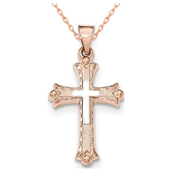 Gem & Harmony 14K Rose Pink Gold Crucifix Cross Pendant Necklace with Chain for Women