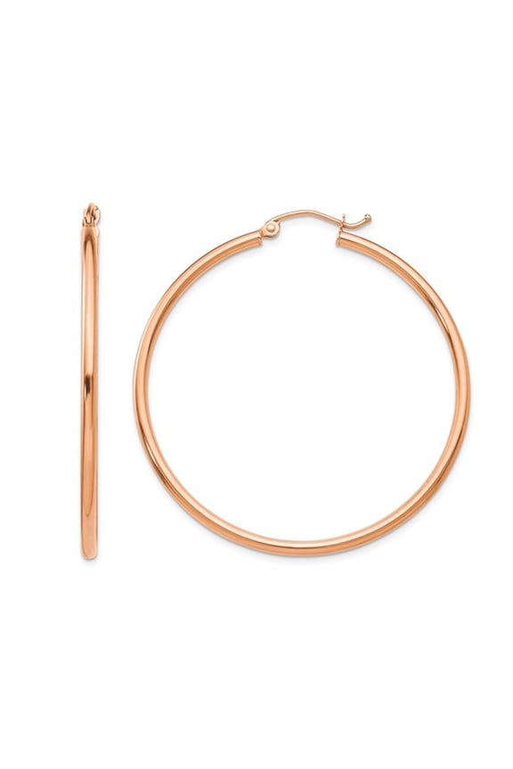 Gem & Harmony 14K Rose-Pink Gold Hoop Earrings 2 inches (2.00 mm Thick) for Women