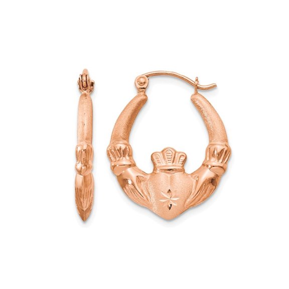 Gem & Harmony 14K Rose Pink Gold Polished Claddagh Hoop Earrings for Women