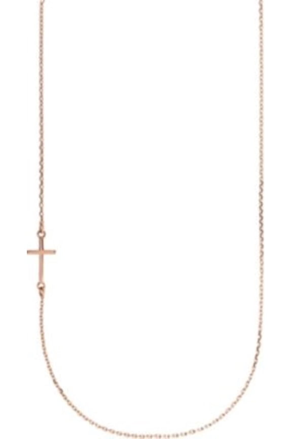 14K Rose Sideways Cross 16" Necklace in 14k Rose Gold - Size 6
