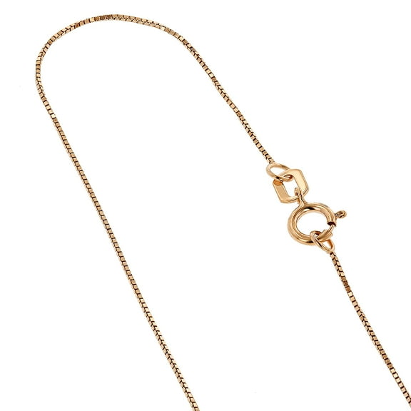 14K Rose Solid Gold 0.5mm wide Shiny Classic Box Chain 18 Necklace with Spring Ring Clasp