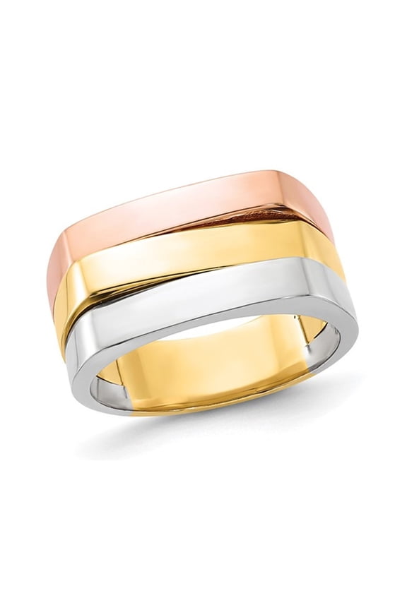 Gem & Harmony 14K Rose, Yellow and White Gold Flat Top Band Ring (size 7) for Women