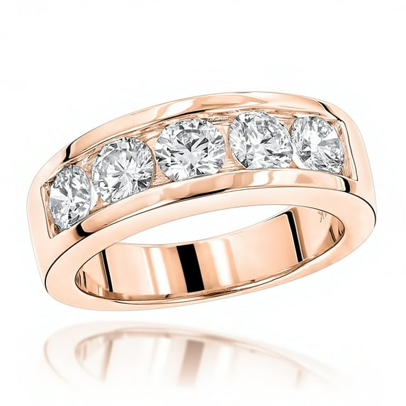 14K Round Natural 2 Ctw Diamond Mens Wedding Dainty Band Five Stone (Rose Gold Size 12)