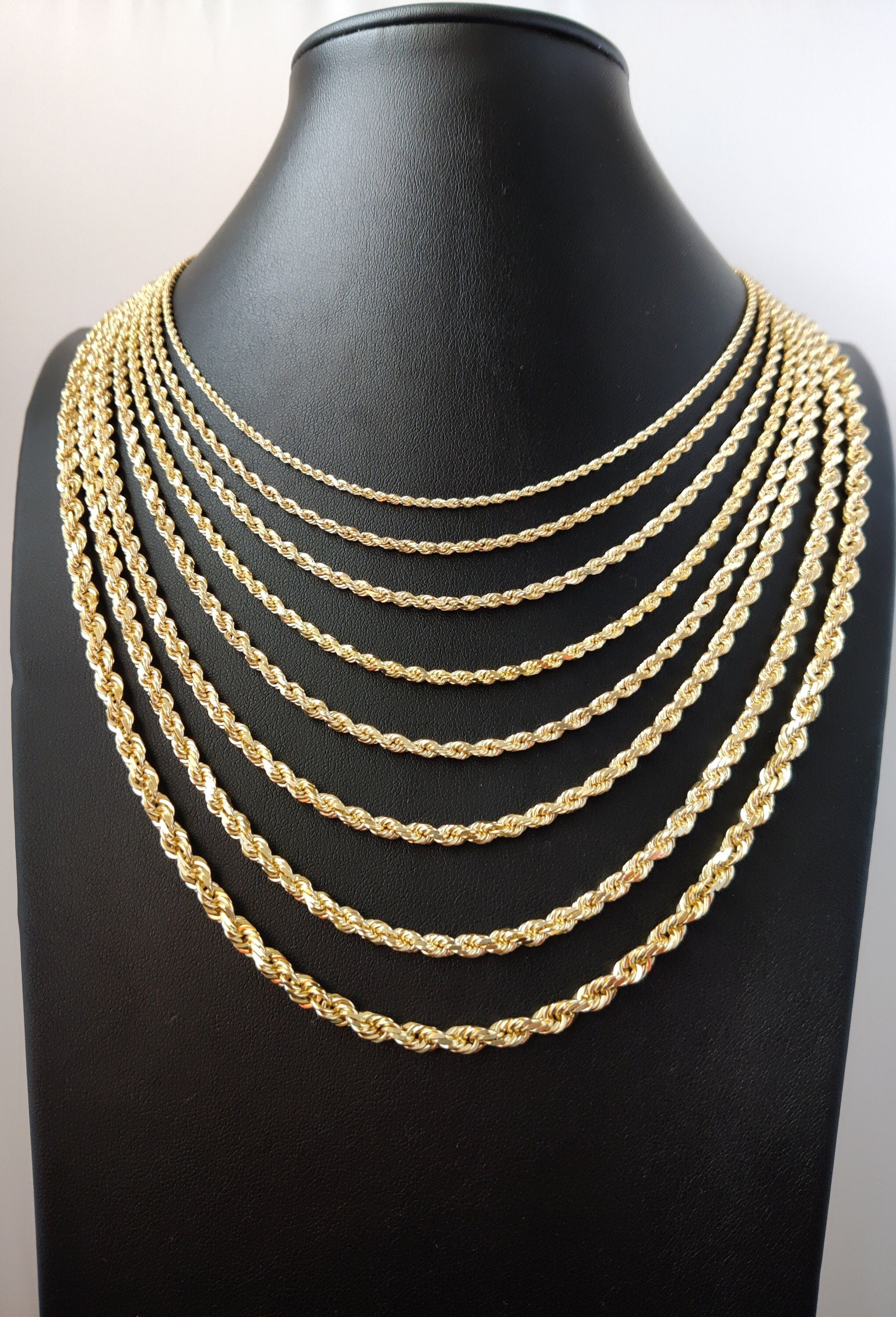 14K SOLID Gold Rope Chain, Gold Rope Chain Necklace 2mm-5mm 16-26 inches, Heavy Fully Solid 14K Gold Rope Chain, 14K Gold Chain,  Men Women (Width:1.6mm; Necklace length:20;)
