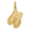 thumbnail image 1 of 14K Yellow Gold Textured Polished 3-Dimensional Saint THOMAS Reversible Flip Flop Sandles Charm Pendant, 1 of 2