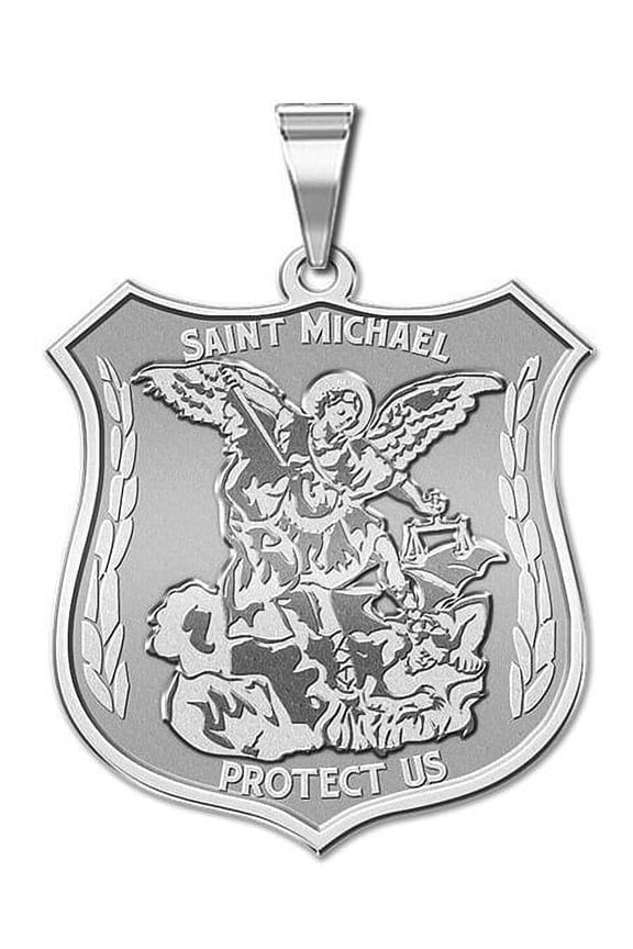 14K Saint Michael Religious Medal - 3/4 Inch (20mm) Solid 14K White Gold