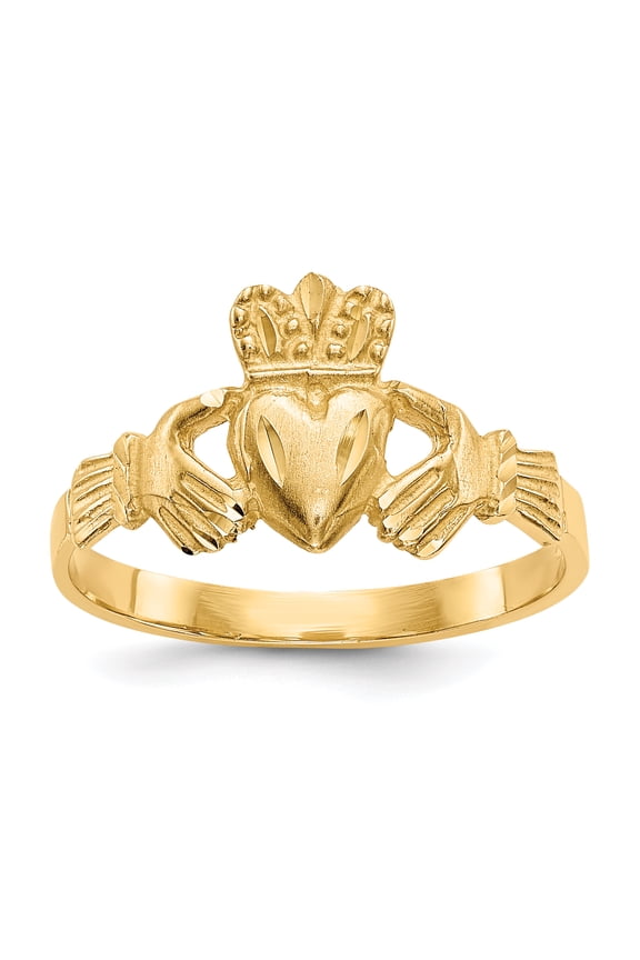 14K Satin & Diamond-cut Claddagh Ring