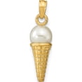 thumbnail image 1 of 14K Satin Polished 3D White Bead Ice Cream Cone Pendant Yellow Gold Material Luxe Stunning Unique Ideal for collectors and jewelry lovers, 1 of 5