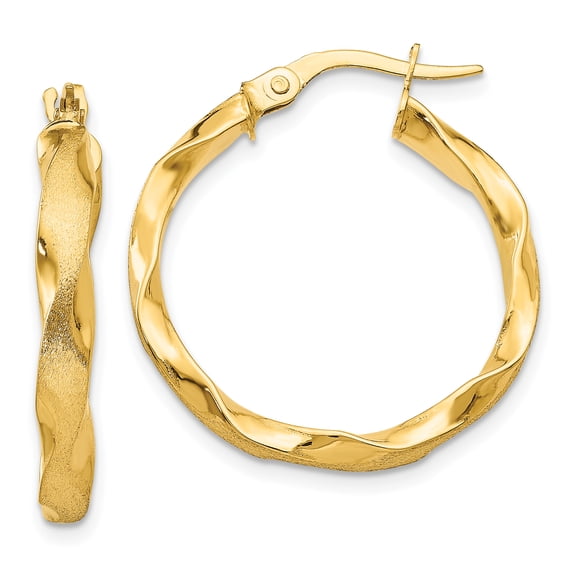 14K Satin and Polished Scalloped Edge Hoop Earrings 14k Yellow Gold Earrings