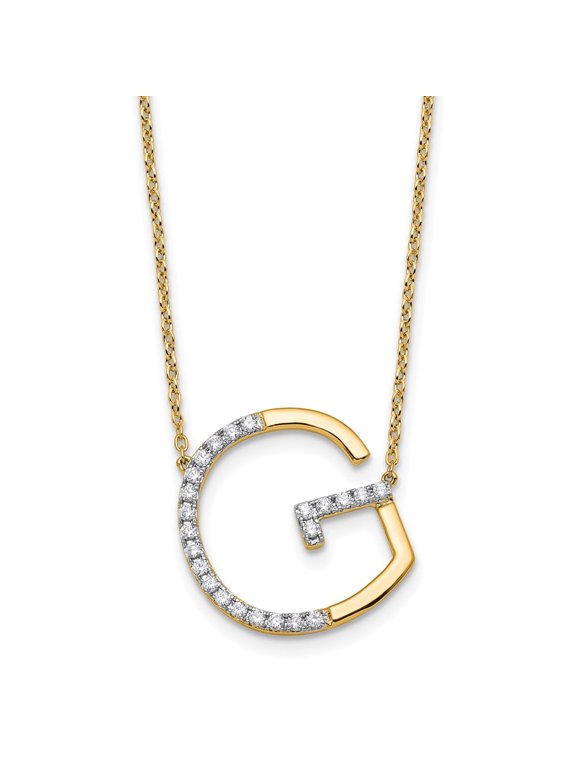 14K Sideways Diamond Initial G 18 inch Necklace