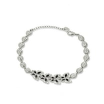 14K Silver Plated Cubic Zirconia Anklet for Teen Women 5" 2" inch Adjustable Size in Brass Metal