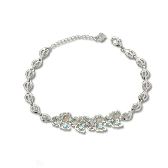 14K Silver Plated Cubic Zirconia Anklet for Teen Women 5"+2" inch Adjustable Size in Brass Metal