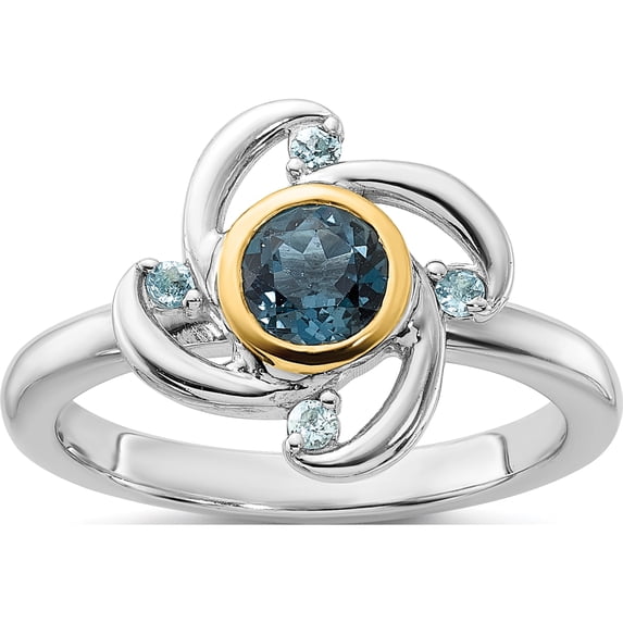 14K/Silver Two-Tone Shey Couture Sterling Silver Rhodium-Plated With 14K Accent .69 London Blue Topaz / .08 Swiss Ringsize 8 (Width 2.4) - Jbsp