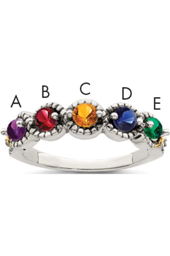 14K/Silver Two-Tone Sterling Silver & 14K Five-Stone And Diamond Mother's Ring Semi-Mount (Size 5) Made In Thailand qmr28/5-5