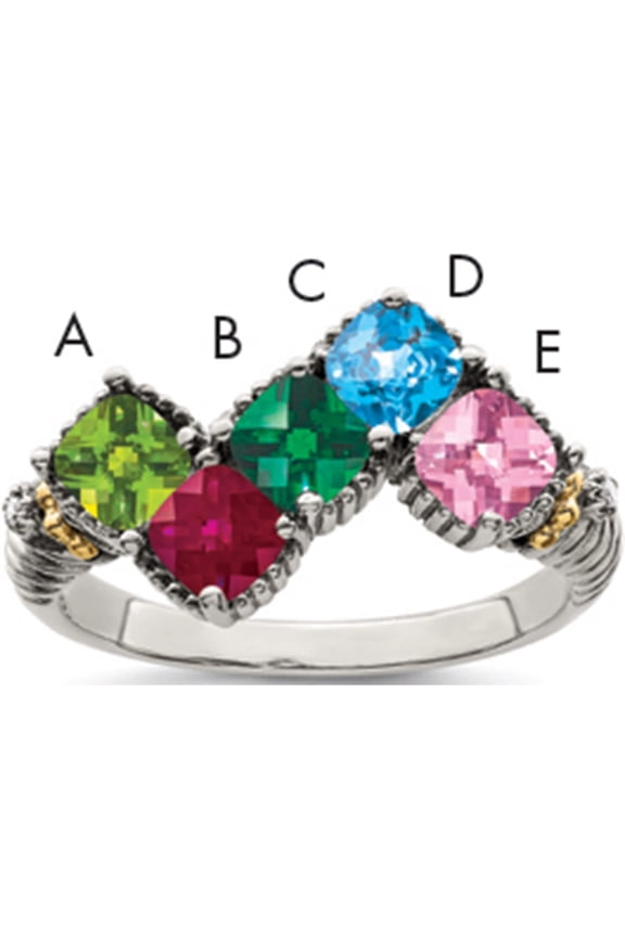 14K/Silver Two-Tone Sterling Silver & 14K Five-Stone And Diamond Mother's Ring Semi-Mount (Size 5) Made In Thailand qmr29/5-5