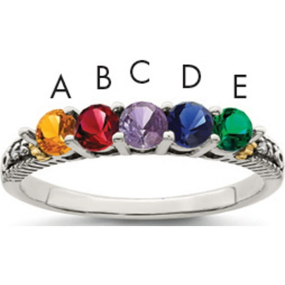 14K/Silver Two-Tone Sterling Silver & 14K Five-Stone And Diamond Mother's Ring Semi-Mount (Size 5) Made In Thailand qmr33/5-5