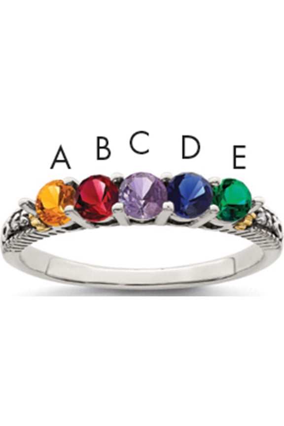 14K/Silver Two-Tone Sterling Silver & 14K Five-Stone And Diamond Mother's Ring Semi-Mount (Size 5) Made In Thailand qmr33/5-5