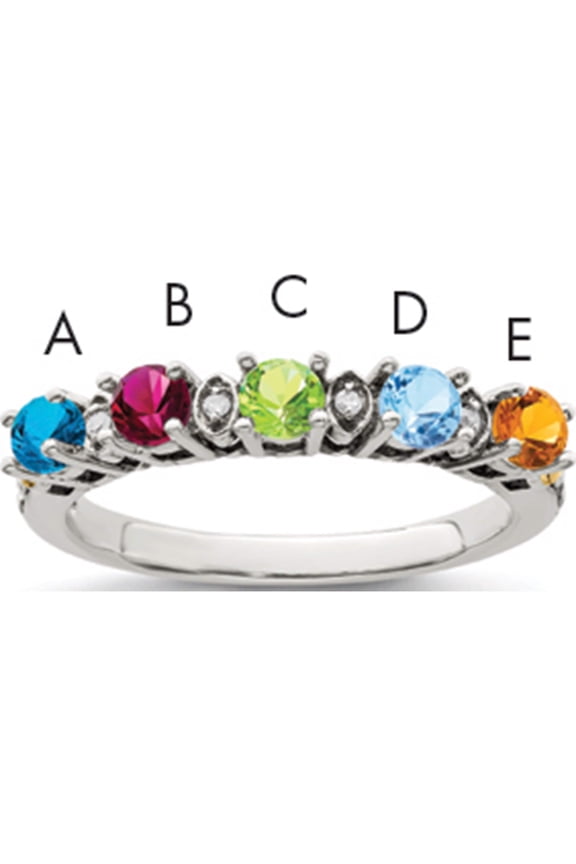 14K/Silver Two-Tone Sterling Silver & 14K Five-Stone And Diamond Mother's Ring Semi-Mount (Size 5) Made In Thailand qmr35/5-5